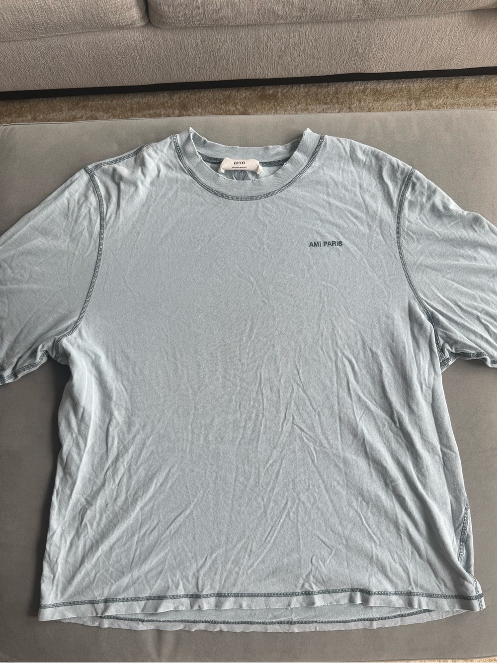 Ami Pale Blue Crewneck Logo Tee